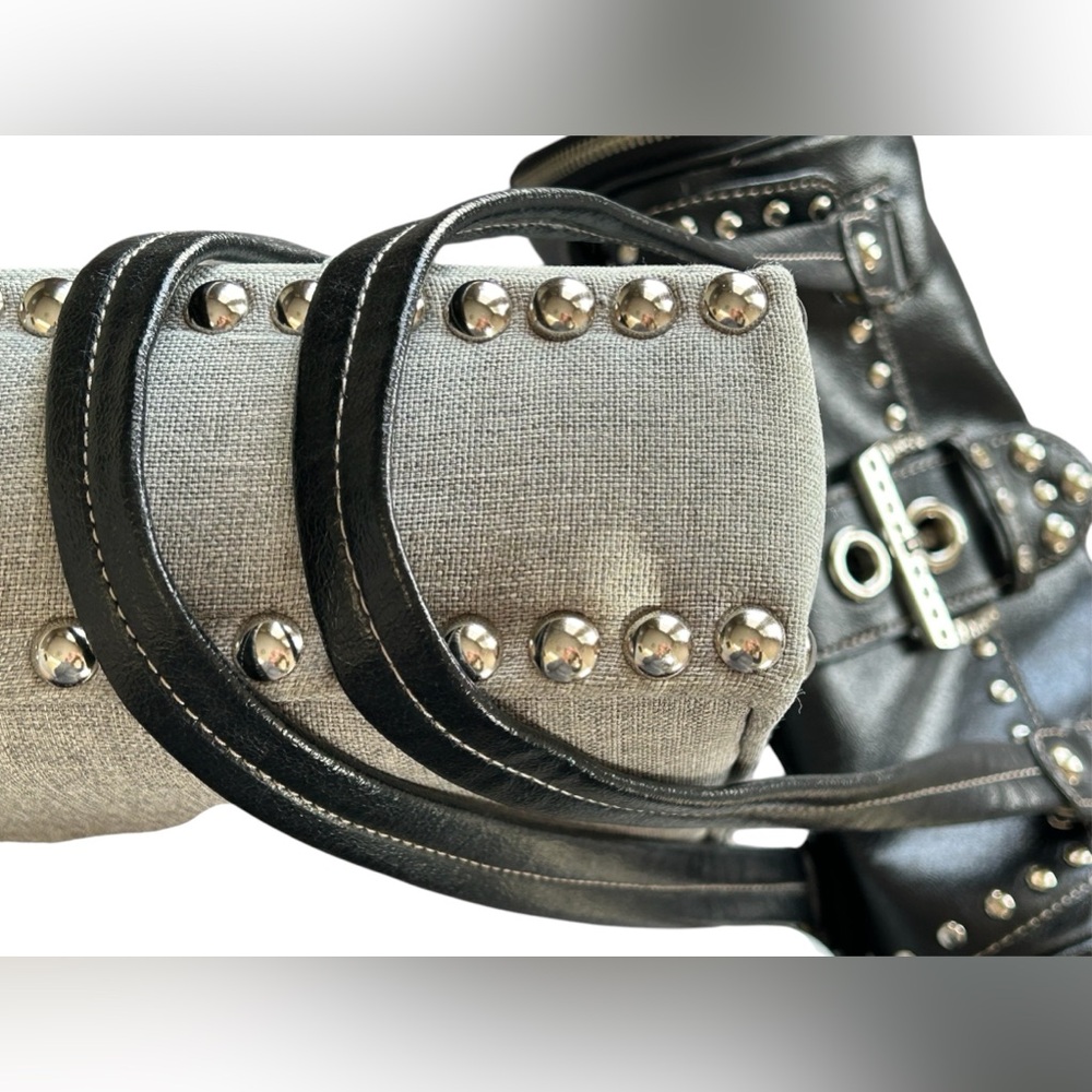 Kathy Van Zeeland Y2K Black Tootsie Roll Purse Satchel Side Zip Rhinestone - Picture 7 of 16